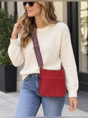 Montana West Red Leather Crossbody Bag Gold Hardware Woven Strap Americana